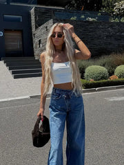 HH femmes 2025 mode jean droit Vintage solide décontracté taille haute jambe large Denim pantalon haute rue dame pantalon jean