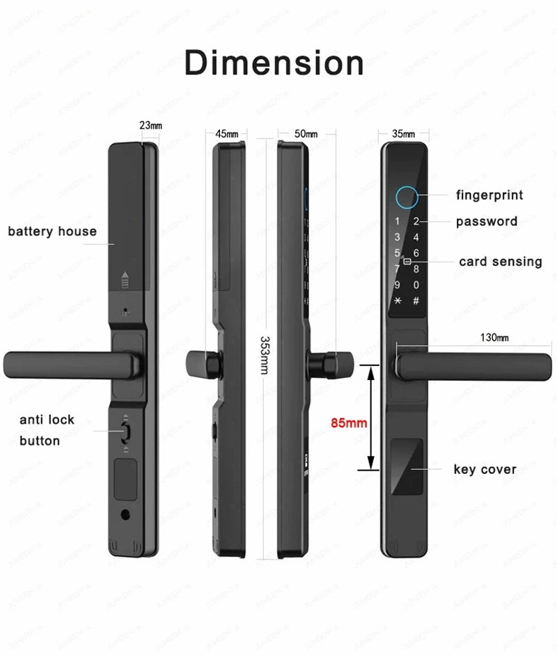 Serrure intelligente pour porte coulissante étanche, application TTLock Alexa, Code numérique par empreinte digitale, carte RFID, Anti-serrure électronique en verre d'aluminium