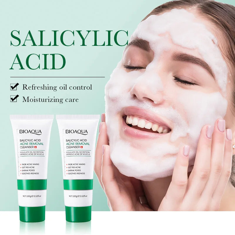 BIOAQUA acide salicylique nettoyant pour le visage traitement de l'acné hydratant contrôle de l'huile soin de la peau mousse de lavage du visage nettoyant pour le visage soins de la peau