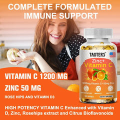 Taoters Supplément Vitamine C + Zinc - Haute Absorption - Système immunitaire, Vitamines pour la santé de la peau - Supplément Antioxydant