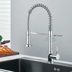 Robinets de cuisine extractibles à ressort, tête de pulvérisation, robinet d'eau chaude et froide, Rotation en acier inoxydable, mitigeur de cuisine, grue