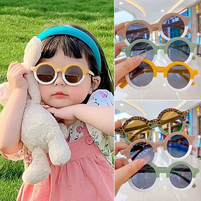 Lunettes de soleil rondes pour enfants, design de dessin animé mignon, léopard, Double couleur, Vintage, Protection UV, classique, pour filles et garçons