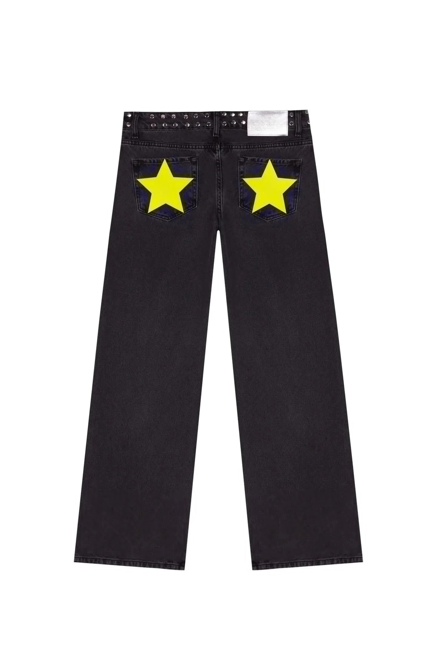 Y2K Vintage jean Flash argent étoile motif métal Rivet jean femme Baggy décontracté jambe droite Denim pantalon Simple femmes vêtements