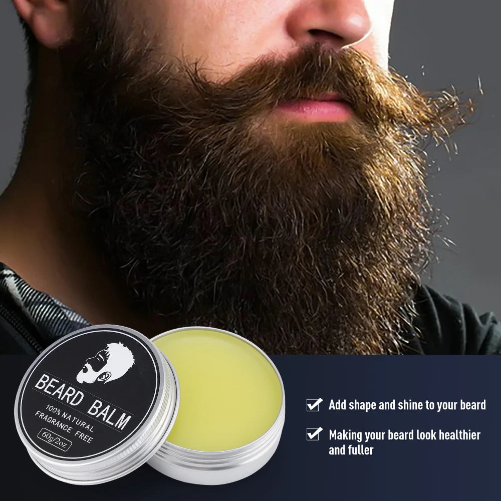 Baume à barbe pour hommes, 60g, cire de croissance des poils du visage, épais, hydratant, nourrissant, crème professionnelle pour moustache, soins pour la barbe
