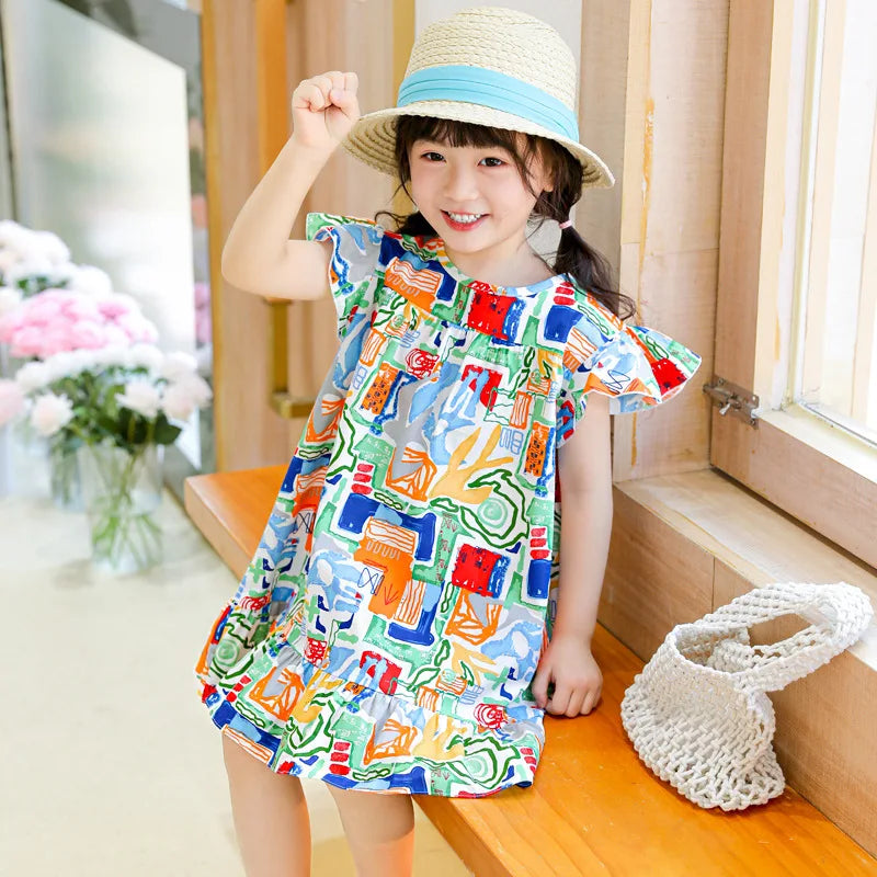 Robes d'été pour filles, 100 % coton, vêtements pour enfants, tenue de princesse de fête, à la mode, motif floral, robes de plage