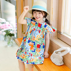 Robes d'été pour filles, 100 % coton, vêtements pour enfants, tenue de princesse de fête, à la mode, motif floral, robes de plage