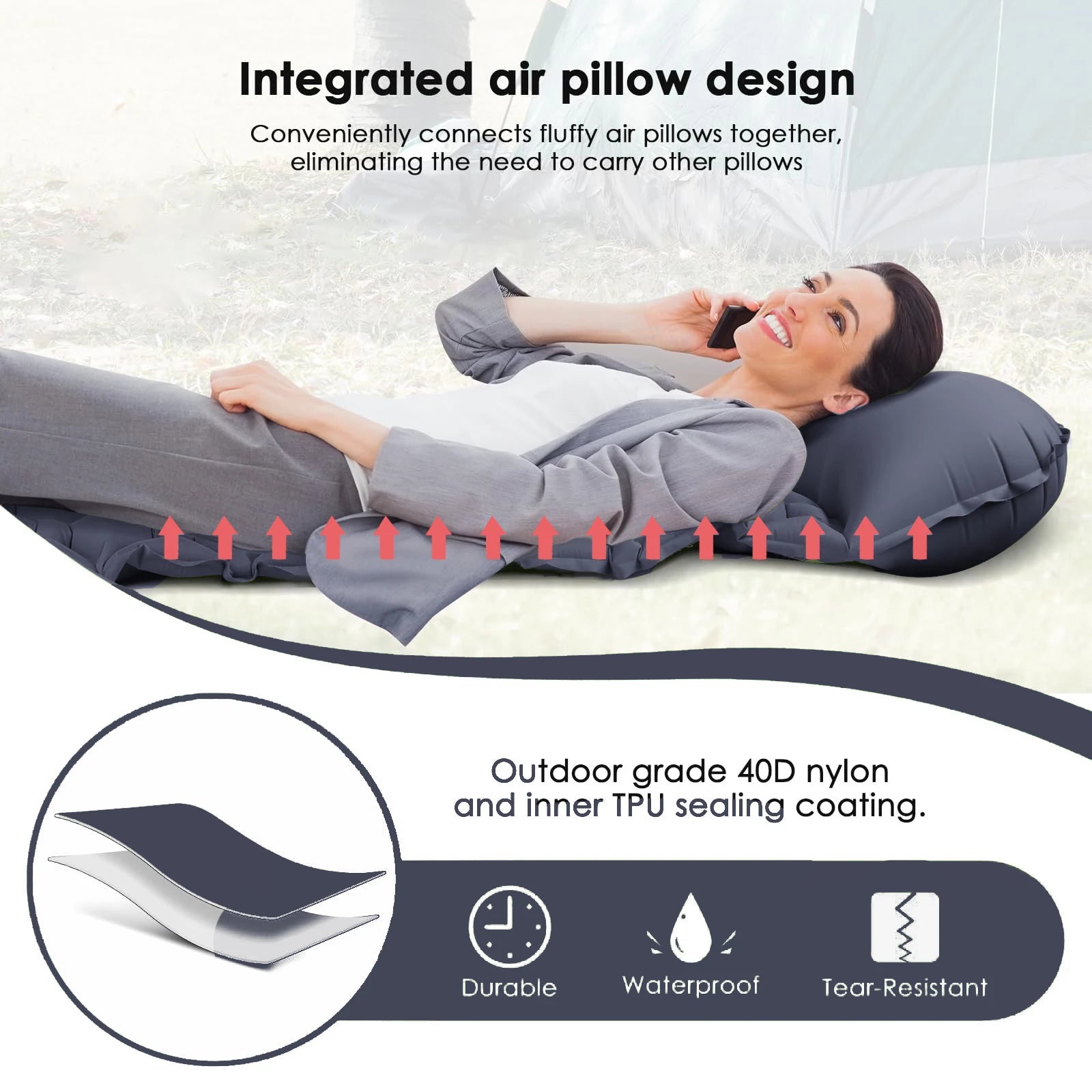 Nouveau matelas gonflable simple - Connectable, léger et portable pour le camping, les voyages, l'usage domestique - Expédition rapide!