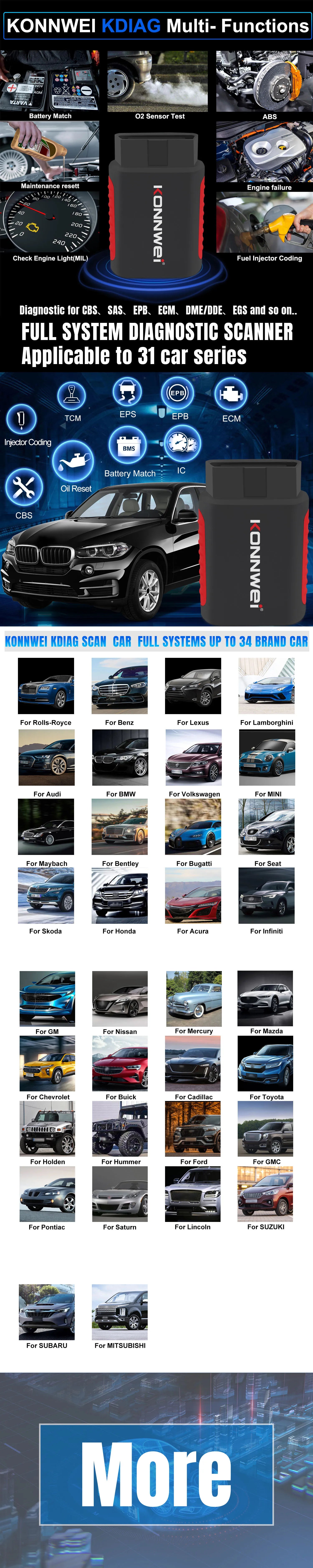 2026 KONNWEI KDIAG système complet Scanner automatique réinitialiser SAS EPB Service ECU programmeur OBD OBD2 outil de Diagnostic de voiture pk Thinkdiag MINI
