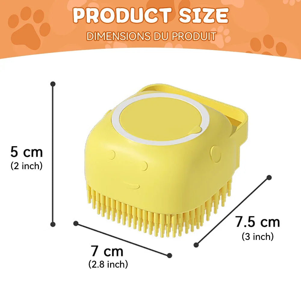 Brosse de bain pour chien, brosse de Massage pour animaux de compagnie, distributeur de shampoing, brosse en Silicone souple, poils en caoutchouc pour chiens et chats, outil de toilettage de douche