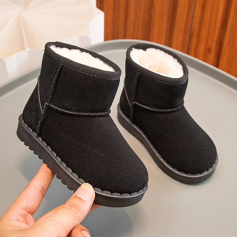 Bottes de neige pour enfants, Style concis, peluche épaisse, bottes courtes d'hiver pour enfants, couleur unie, chaussures classiques unisexes à enfiler pour garçons et filles 23-36