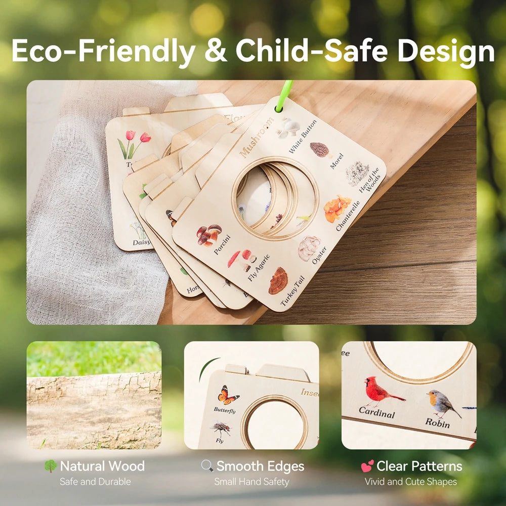 Livre en bois Montessori, jouets éducatifs, animaux d'extérieur, plantes, Puzzle cognitif, jouets pour enfants de 0 à 12 mois