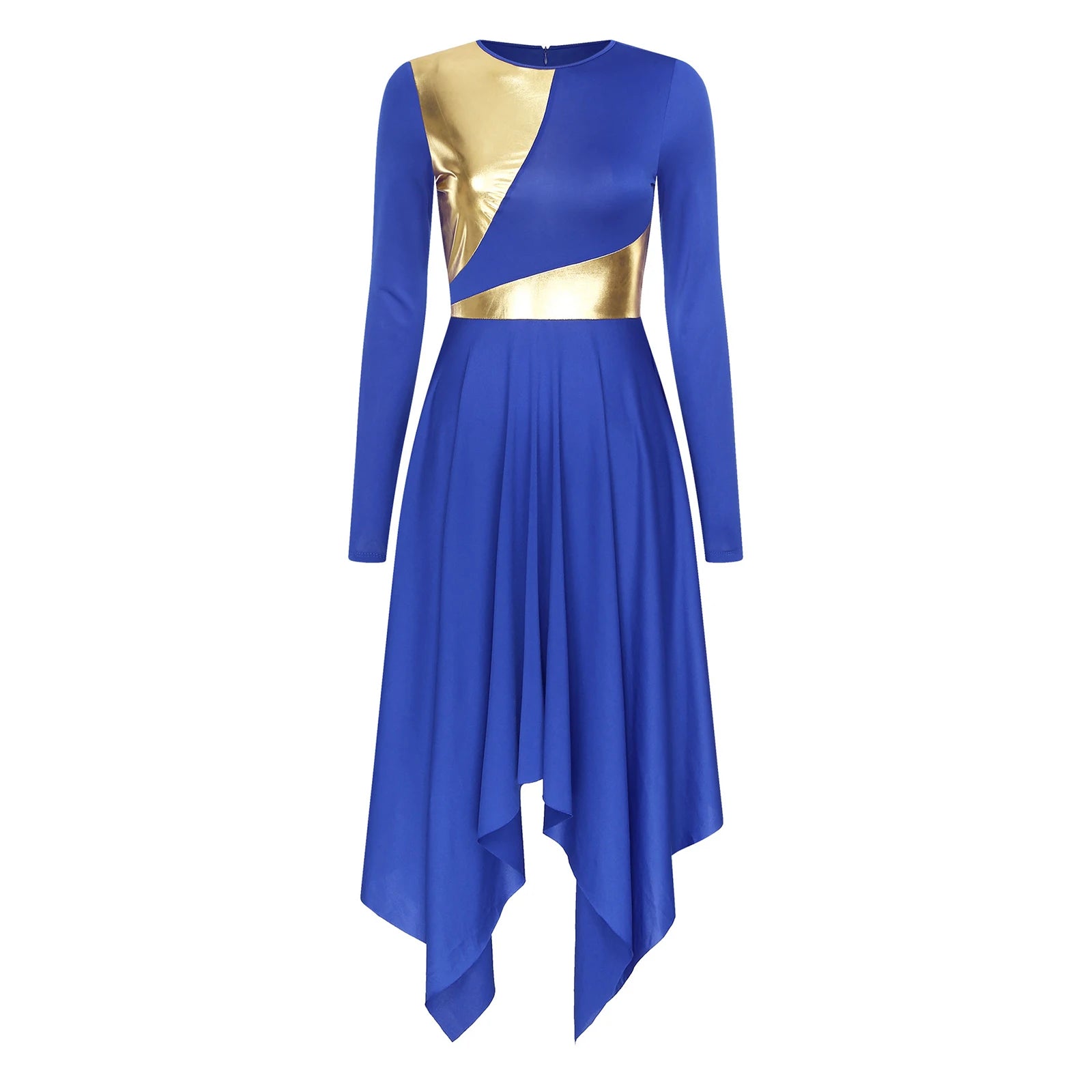 Robe de danse lyrique à manches longues pour femmes, robe à ourlet irrégulier, costume de spectacle liturgique, vêtements de danse modernes, culte de la chorale d'église