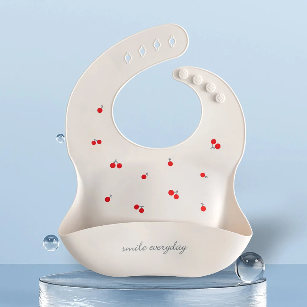 Bavoir imperméable en Silicone souple pour bébé, écharpe d'été, imprimé cerise mignon, bavoirs réglables, tissus à roter, tabliers d'alimentation pour bébé, manger pour enfants