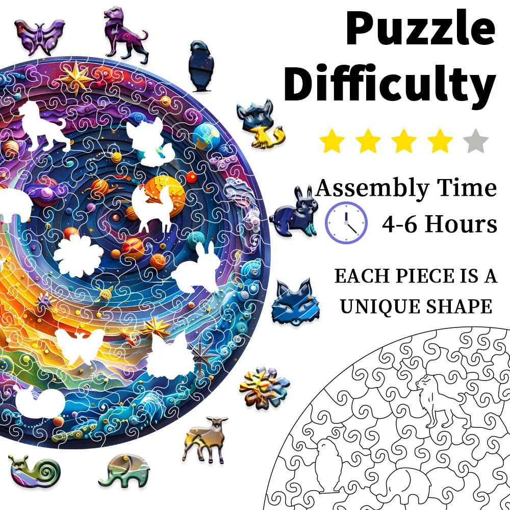Puzzle en bois sur le thème de l'espace adapté aux adultes – Puzzle intellectuel de forme irrégulière stimulant, respectueux de l'environnement