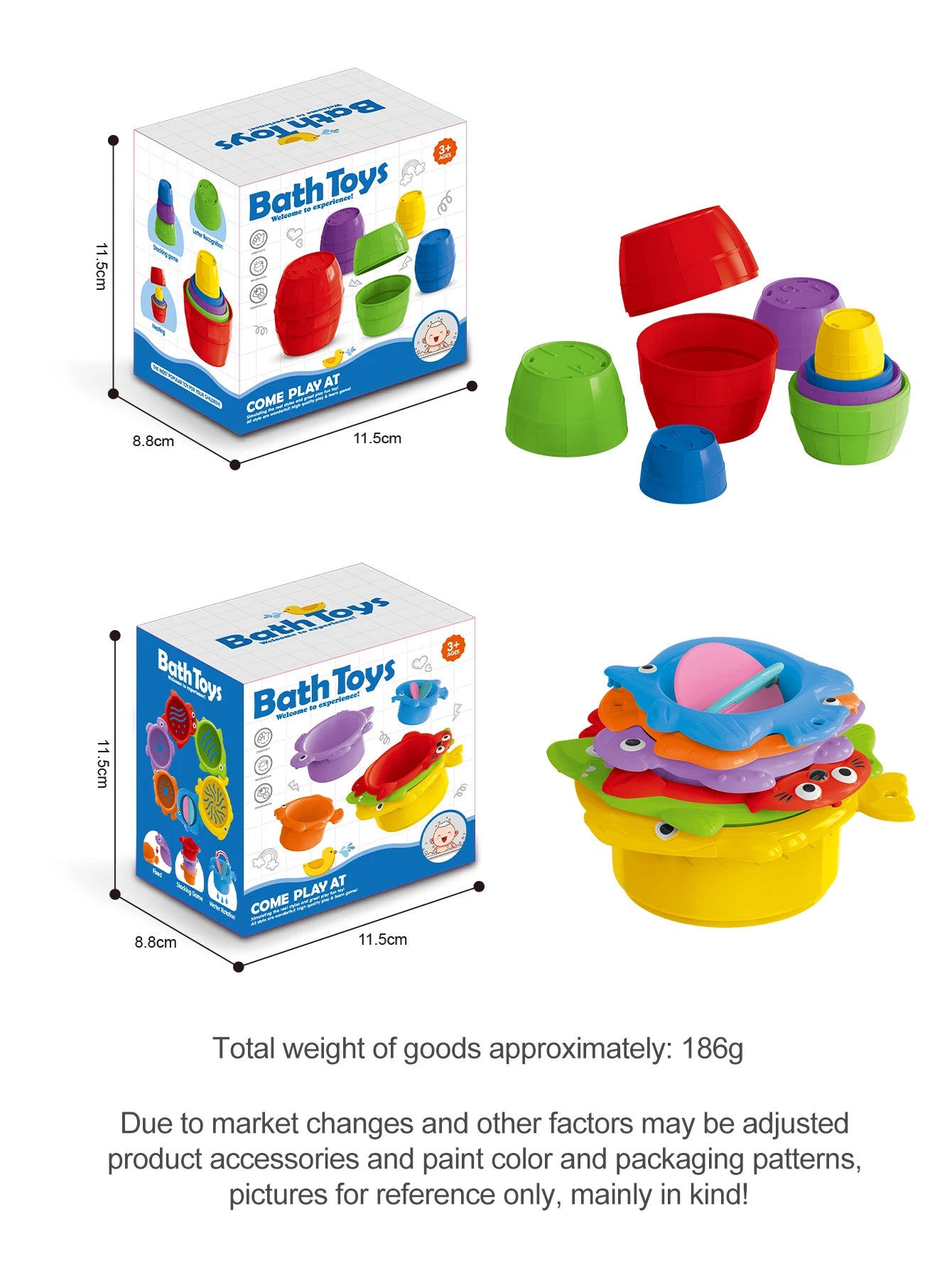 Jouets de bain pour bébé, tasse empilable, jouet pour tout-petits, couleurs aléatoires, tour empilable océan, baignoire, eau, plage, jeu de salle de bain, cadeaux
