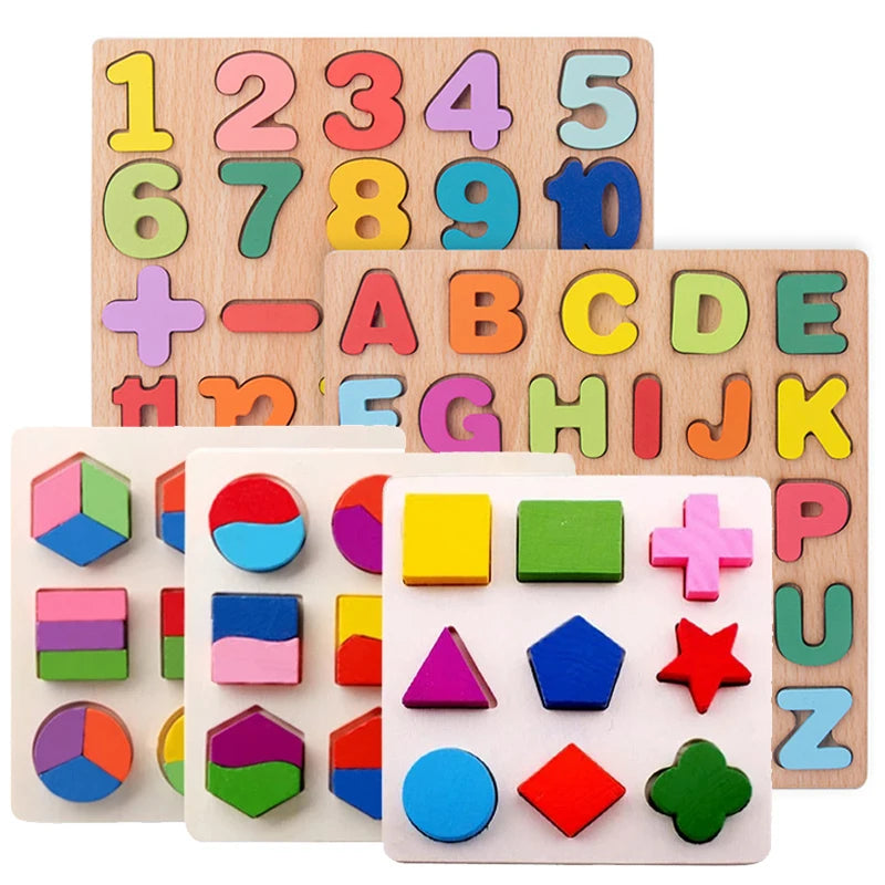 Puzzle en bois en forme de chiffres et de l'alphabet, planche assortie pour bébé, apprentissage précoce, Puzzle 3D, jouets éducatifs préscolaires pour enfants