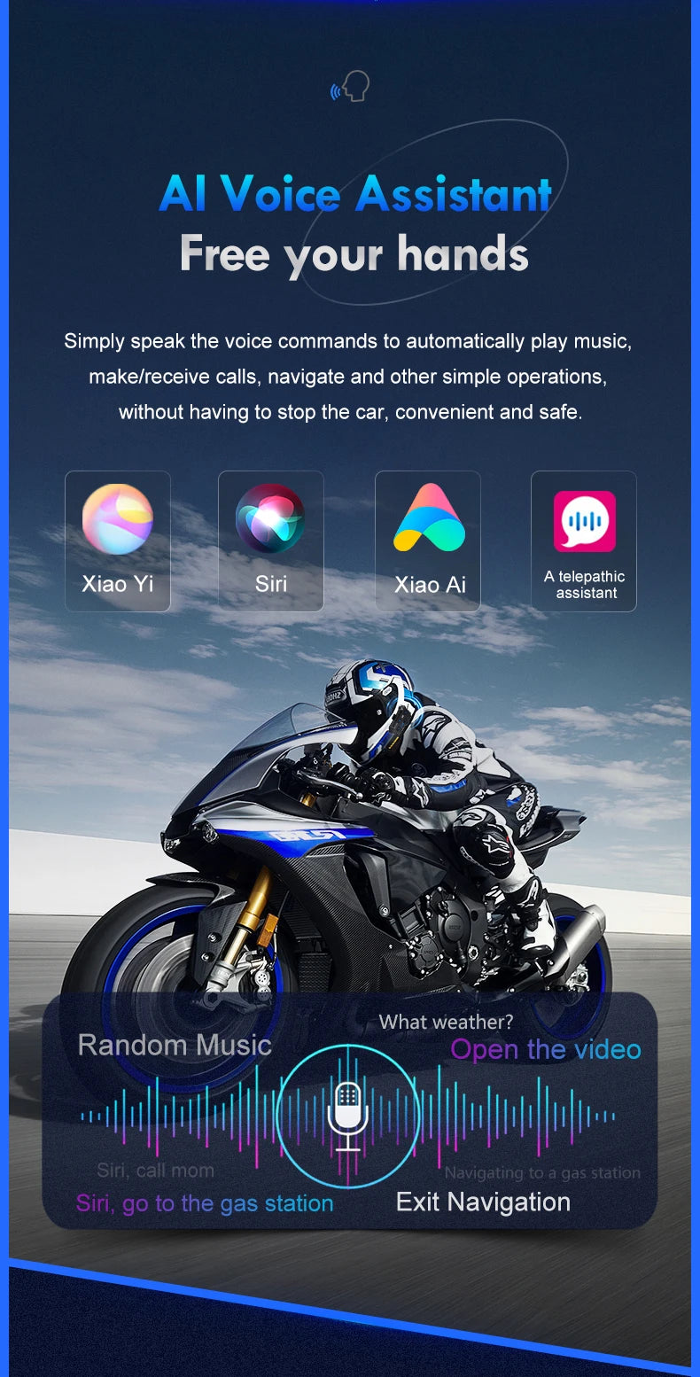 Casque de moto sans fil Bluetooth 5.3, étanche, anti-poussière, MP3, musique, haute endurance