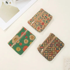 Porte-monnaie original en liège pour femme, mini portefeuille, petit sac, porte-monnaie avec double fermeture éclair, sac d'argent, carte, clé, rouge à lèvres, évaluation