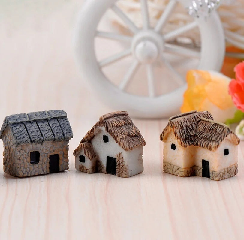 Figurine Miniature de maison, accessoire de jardin féerique, décoration de maison, Statue de construction d'animaux de dessin animé, voiture de poupée artisanale en résine, 4 pièces
