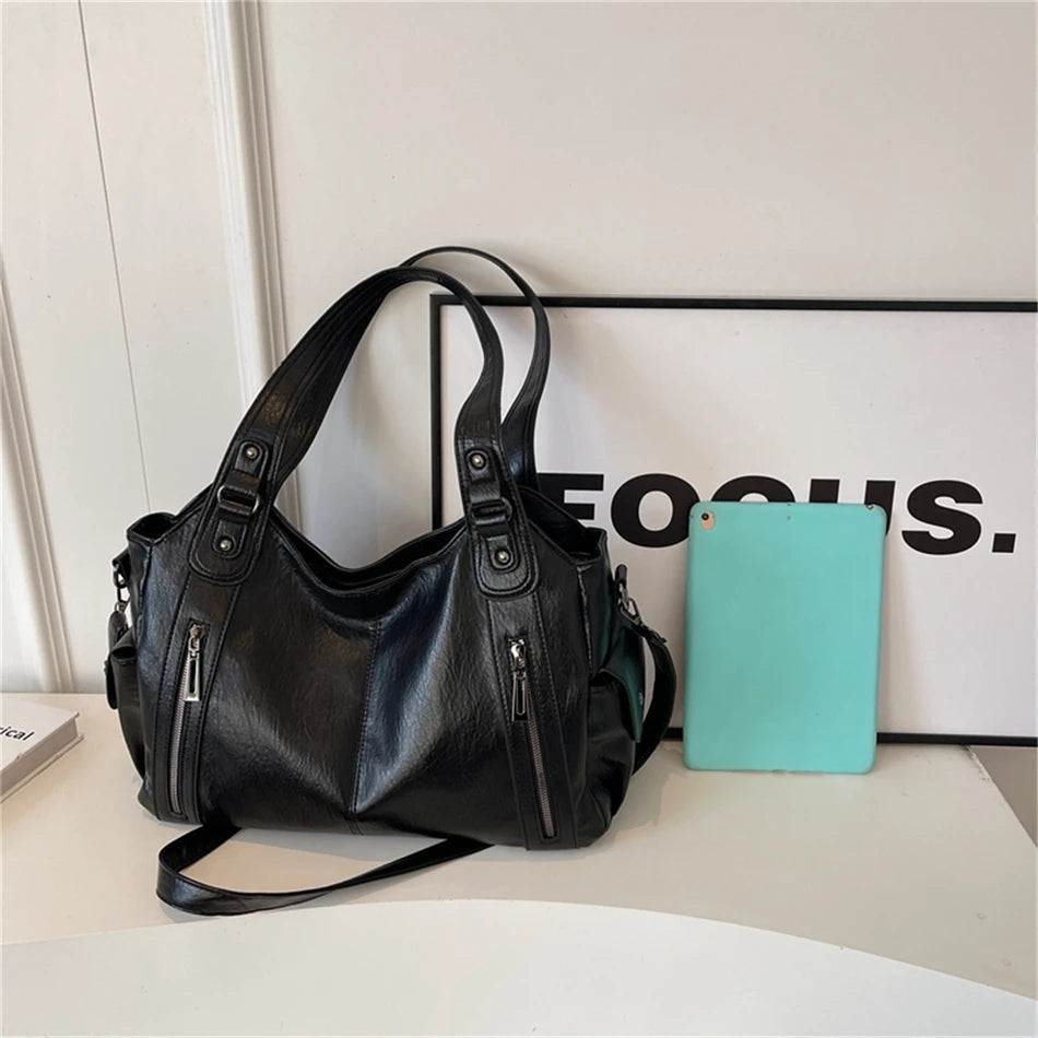 Sac à Main de Grande Capacité en Cuir Souple Hobos pour Femme, Grand Fourre-Tout de Style, Sacoche de Shopping