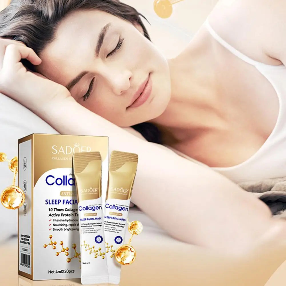Masques qualifiée aux de sommeil au collagène pour femmes, hydratant en profondeur, éclaircissant, raffermissant, soin de la peau, 20 pièces