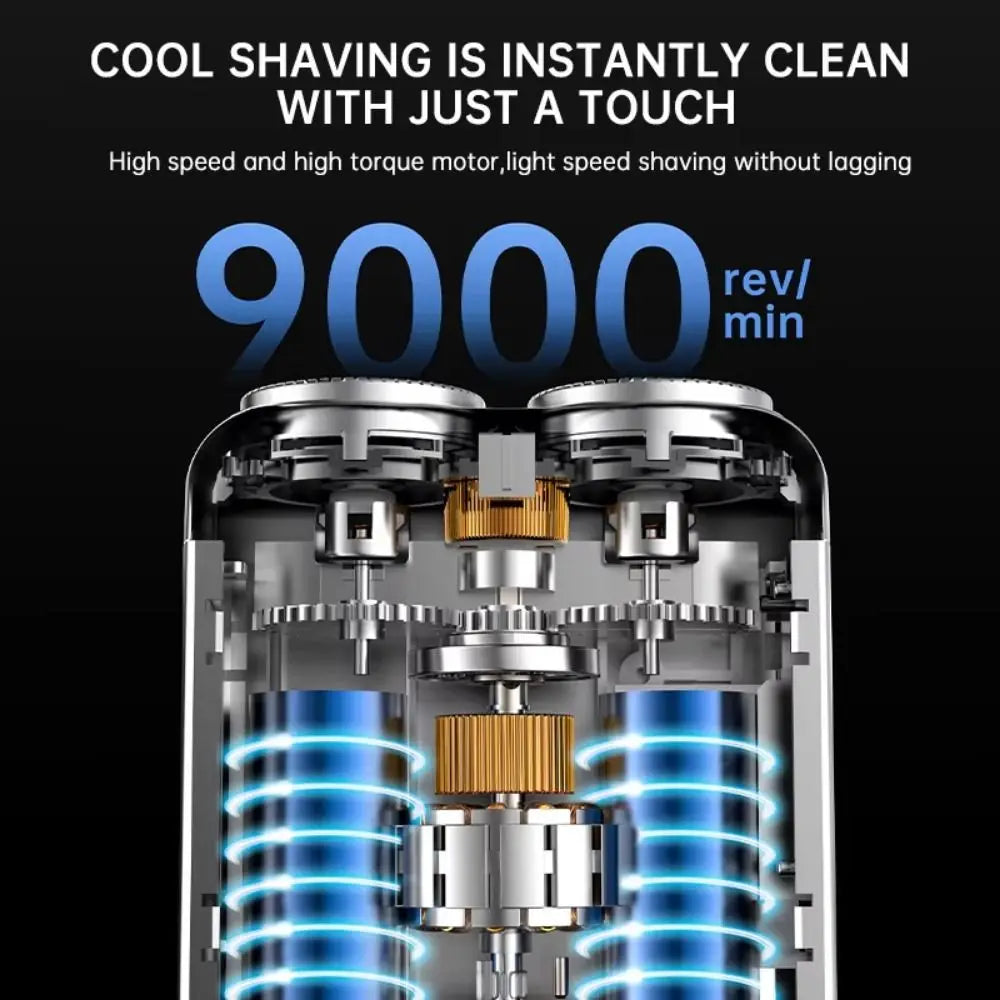 Mini Compact Electric Shaver for Men, Magnetic, Double Head, Portable, Rotary, Waterproof, 9000 Revolutions, Beard Trimmer for Dad