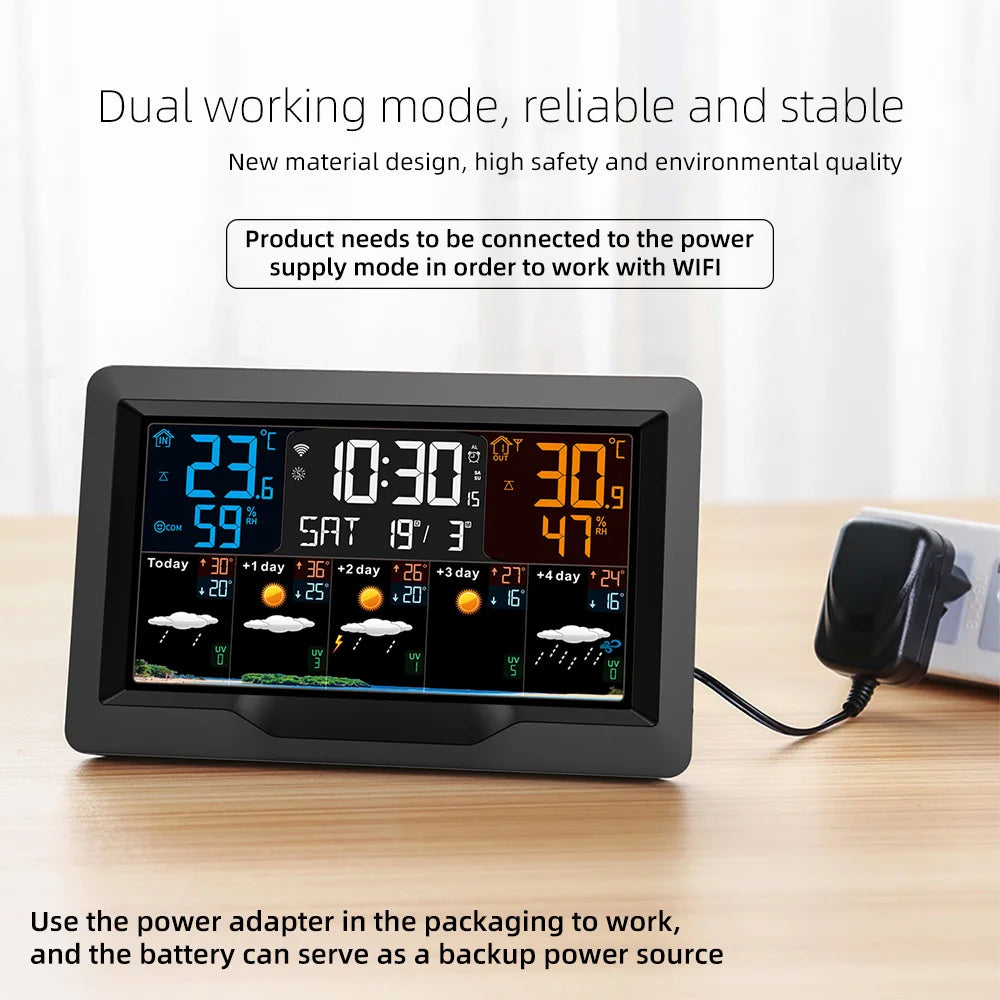 Tuya – Station météo intelligente WIFI, compteur de température et d'humidité, prévisions météorologiques, réveil météo multifonctionnel pour intérieur et extérieur