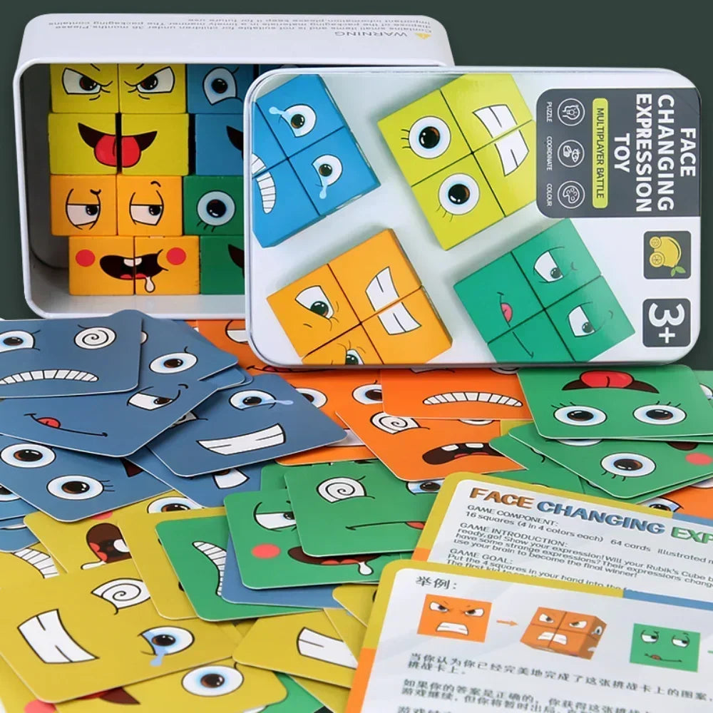 Cube visage changeant bois Puzzle blocs de construction jeu de société Montessori Expression blocs en bois Blocs pour enfants enfants jouets cadeau