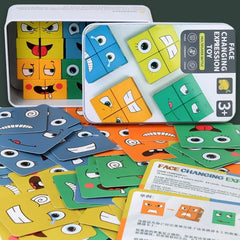 Cube visage changeant bois Puzzle blocs de construction jeu de société Montessori Expression blocs en bois Blocs pour enfants enfants jouets cadeau
