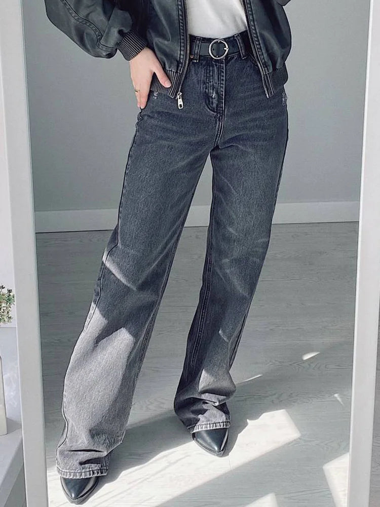 Jean bleu femmes taille haute 2025 ample décontracté petit ami jean Long pour le travail dames Simple jambe droite Denim pantalon pour les femmes