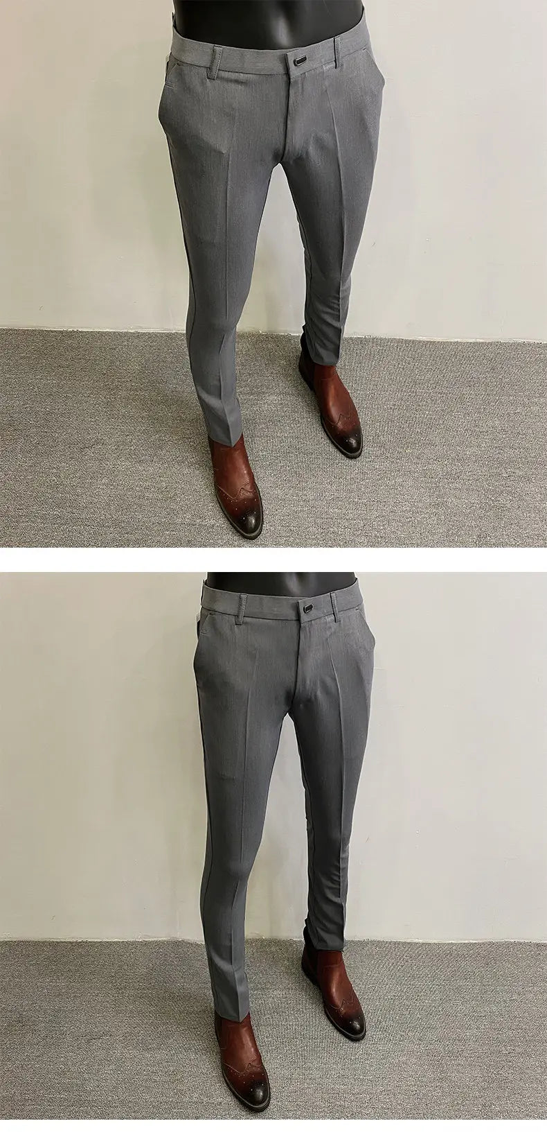Men's Suit Formal Trousers, Men's Stretch Slim Fit Solid Color Casual Outfit Full Length Trousers, Fashion New Men's Clothing