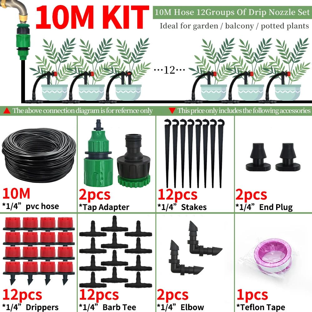 Drip irrigation kit for gardens, automatic watering system, nozzles for agricultural land, bonsai, plants, flowers, greenhouses, 1/4 in effect