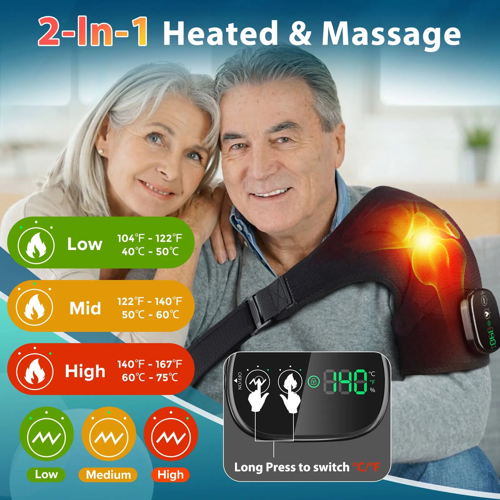 Ohio eur électrique initié par le chauffage, vibration articulaire, contrôleur intelligent LED, ceinture de support réglable