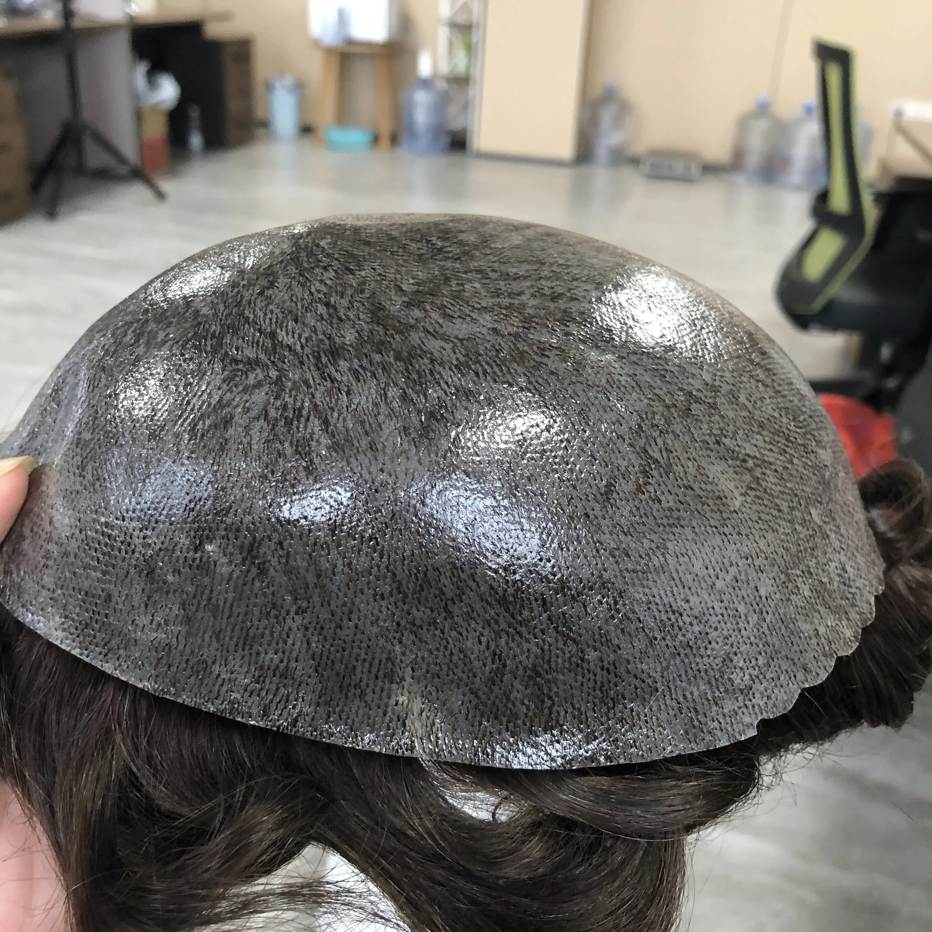 1B40 1B65 gris cheveux humains hommes toupet indécutable 0.1mm Pu Base homme perruques remplacement naturel délié cheveux prothèse capillaire