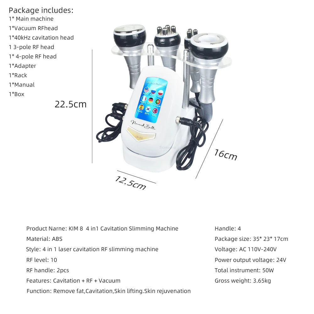 4IN1 Cavitation Body Slimming 40K Machine Beauty Massager Skin Tighten Face Lifting Vacuum Suction（Overseas Warehouse Shipment）