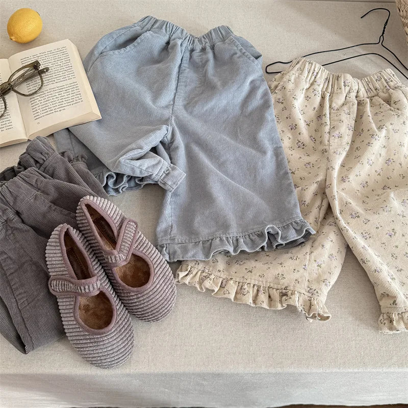 Pantalon sarouel en coton pour filles, vêtements décontractés pour enfants, pantalon en velours côtelé pour tout-petits, longueur rinçage, printemps, nouveau, 2025