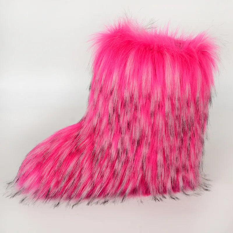 Bottes de neige d'hiver pour femmes en plein air de luxe fourrure fausse fourrure de renard bottes femme en peluche chaud plate-forme chaussures nouvelle mode Bottes grande taille 46