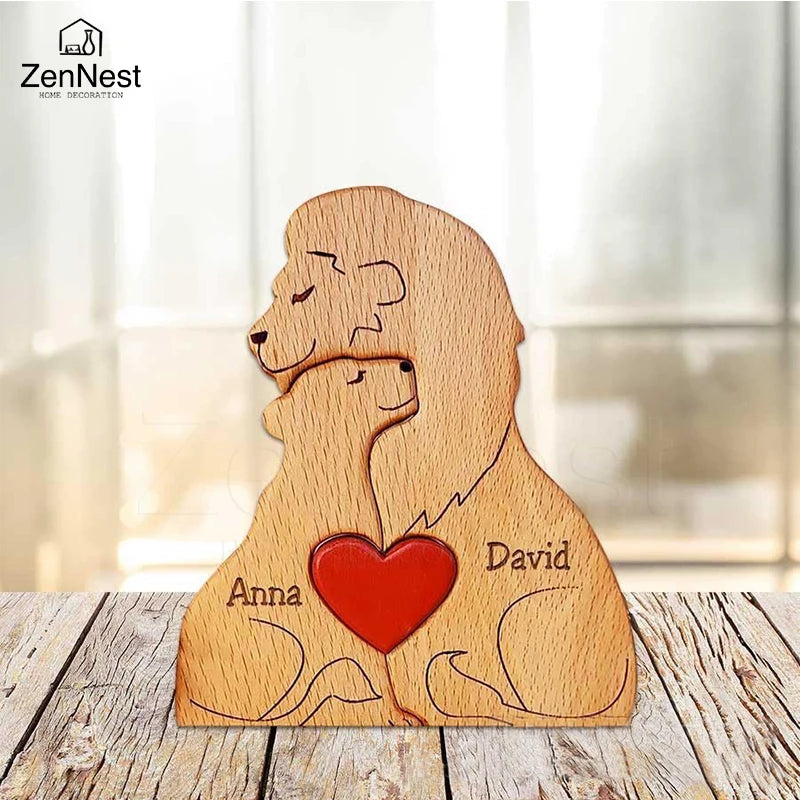 Personalized wooden family puzzle with name, wooden lion, artistic home decoration, Christmas, Thanksgiving, a warm gift for mom