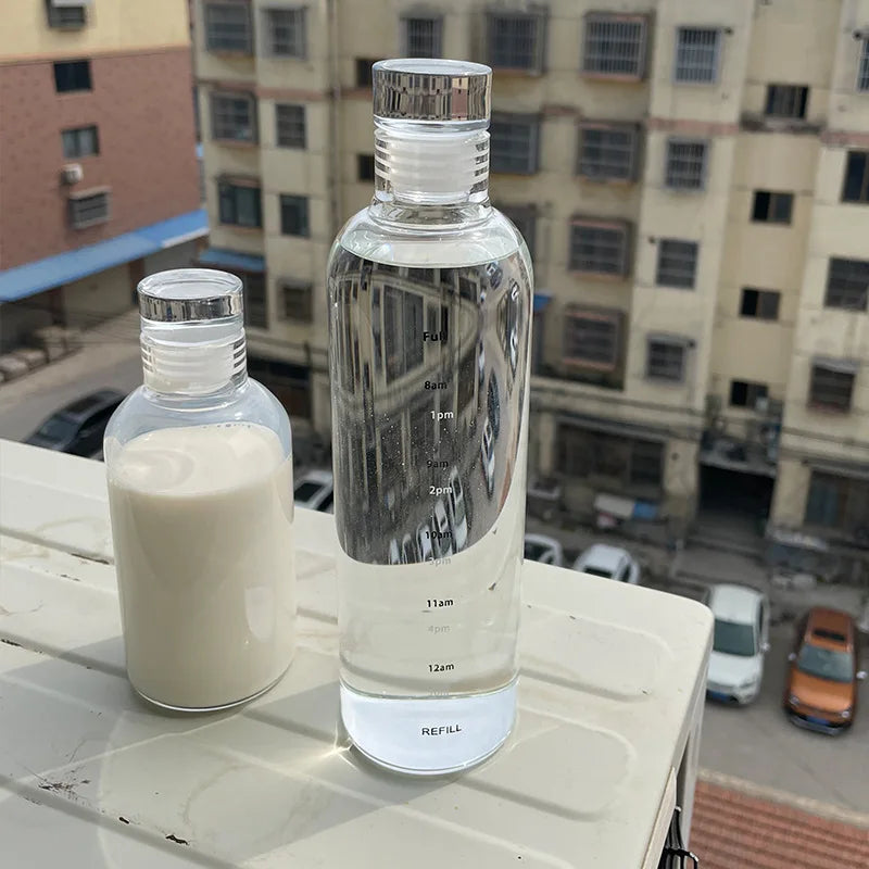 Bouteille d'Eau en Verre de Grande Capacité avec Couvercle Marqueur de Temps, pour Eau, Lait Transparent, Jus, Tasse Simple, Cadeau d'Anniversaire