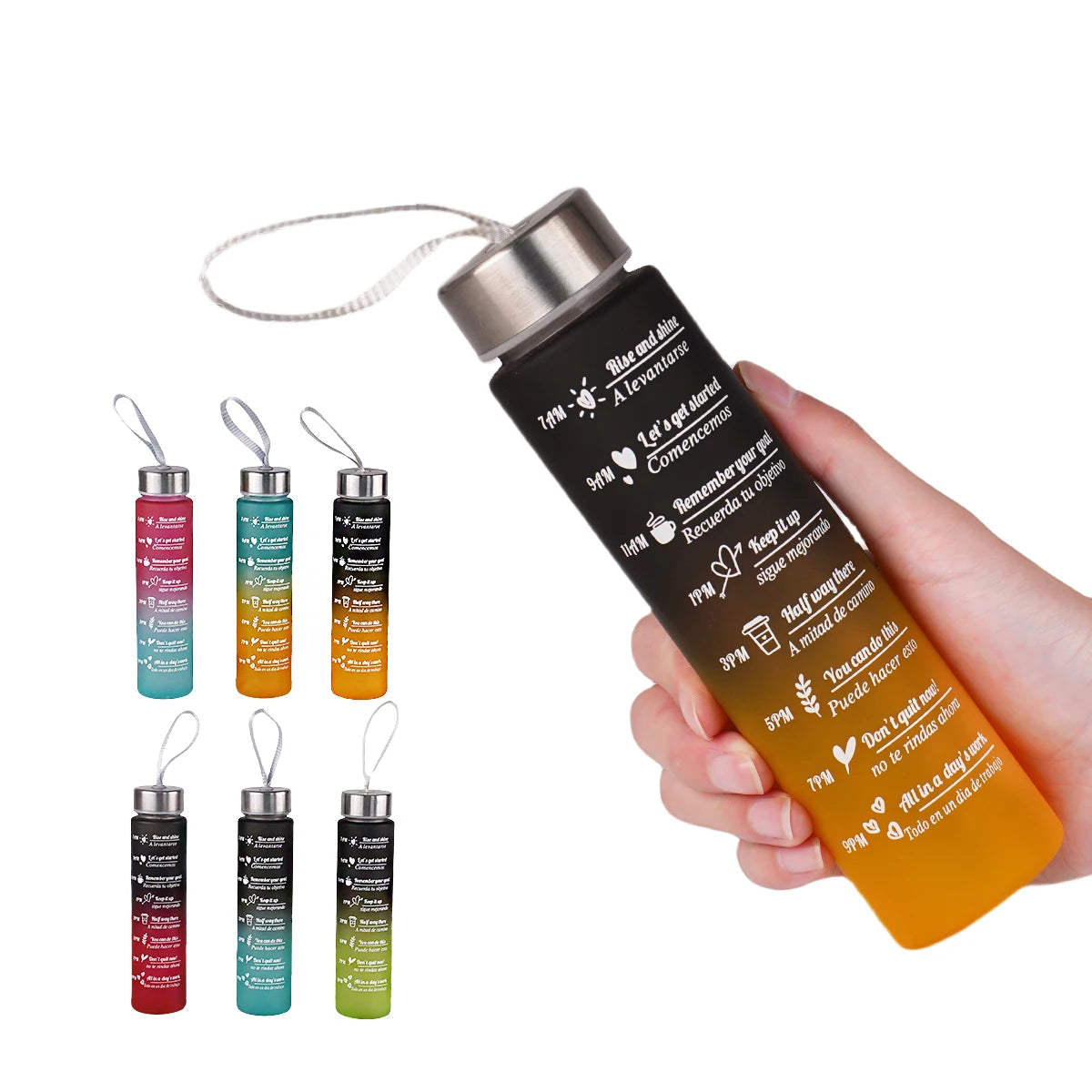 Bouteille d'eau de 300ml sans BPA, anti-fuite, bouteilles de boisson de haute qualité avec marqueur de temps, Fitness, sport, réutilisable en plein air