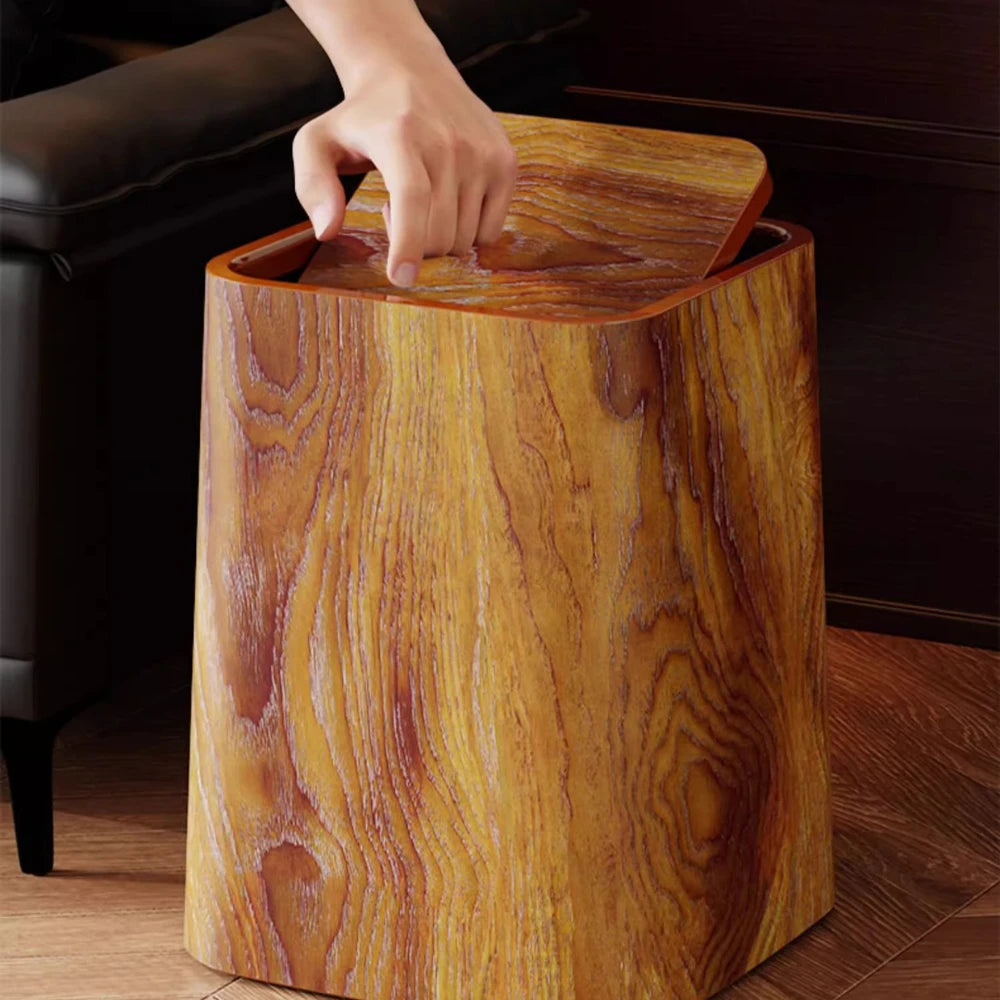Poubelle à motif carré rétro en bois, poubelle étanche, poubelle de recyclage de salle de bains, poubelle de grande capacité, accessoires de cuisine