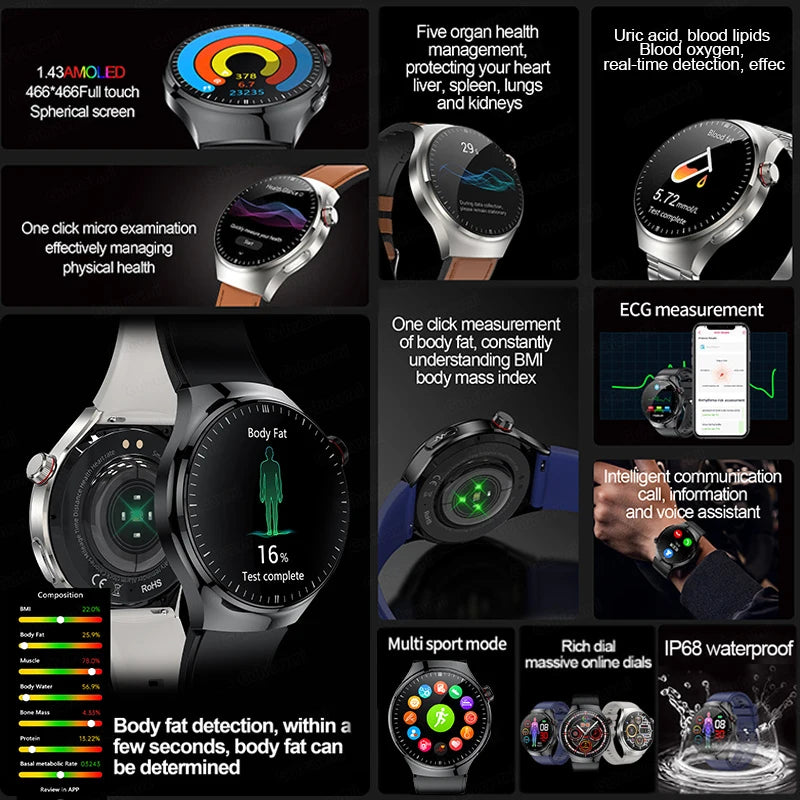 Nouvelle surveillance de la santé montre intelligente examen physique santé Wacth pression artérielle ECG + PPG Sport appel Smartwatch pour Android iOS