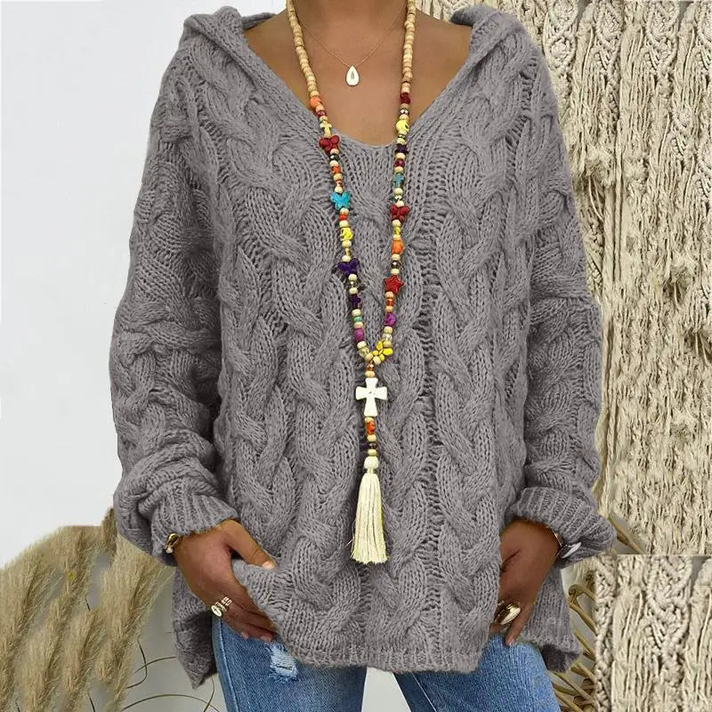 20 Colors Women's Loose Twist Knot Knitted Sweaters Autumn Winter Women's Hooded Knit Pullover Coats XXBLH-1058