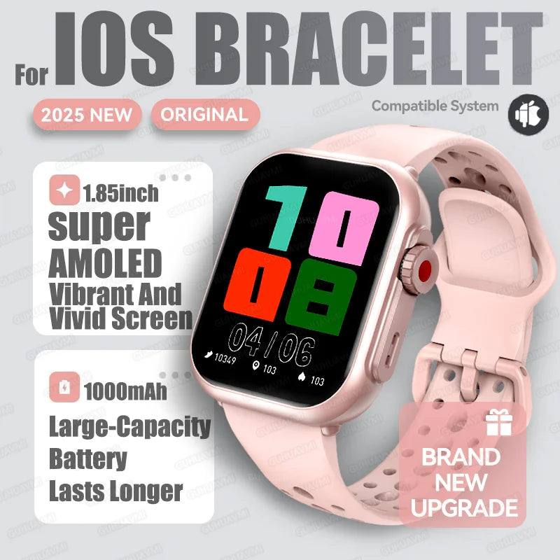 2025 nouvelle mode sport montre intelligente hommes femmes 1.85 pouces HD AMOLED plein écran tactile IP68 étanche Bluetooth appel montres intelligentes