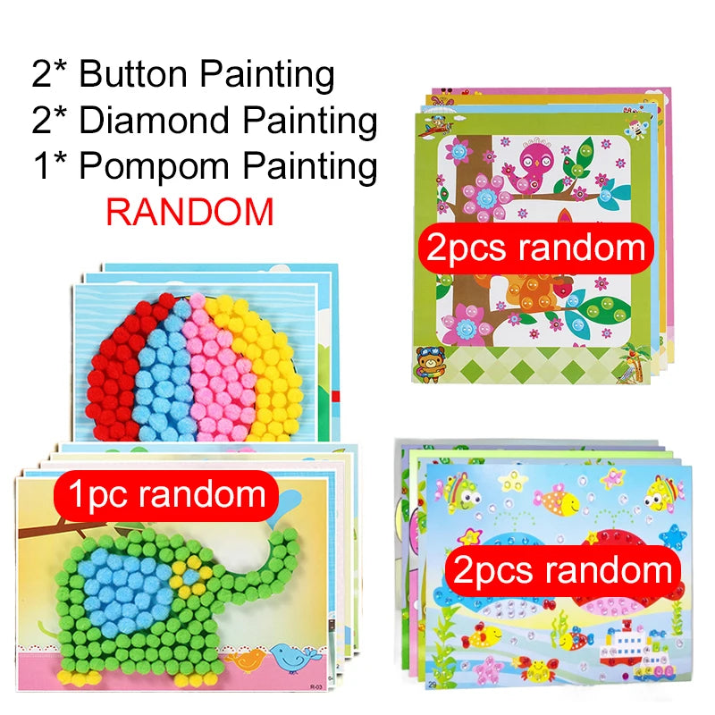 Enfants autocollants faciles à poser jouets bouton/pompon/diamant éducation précoce enfants Puzzle à la main peinture créative 3-6 ans cadeaux TMZ