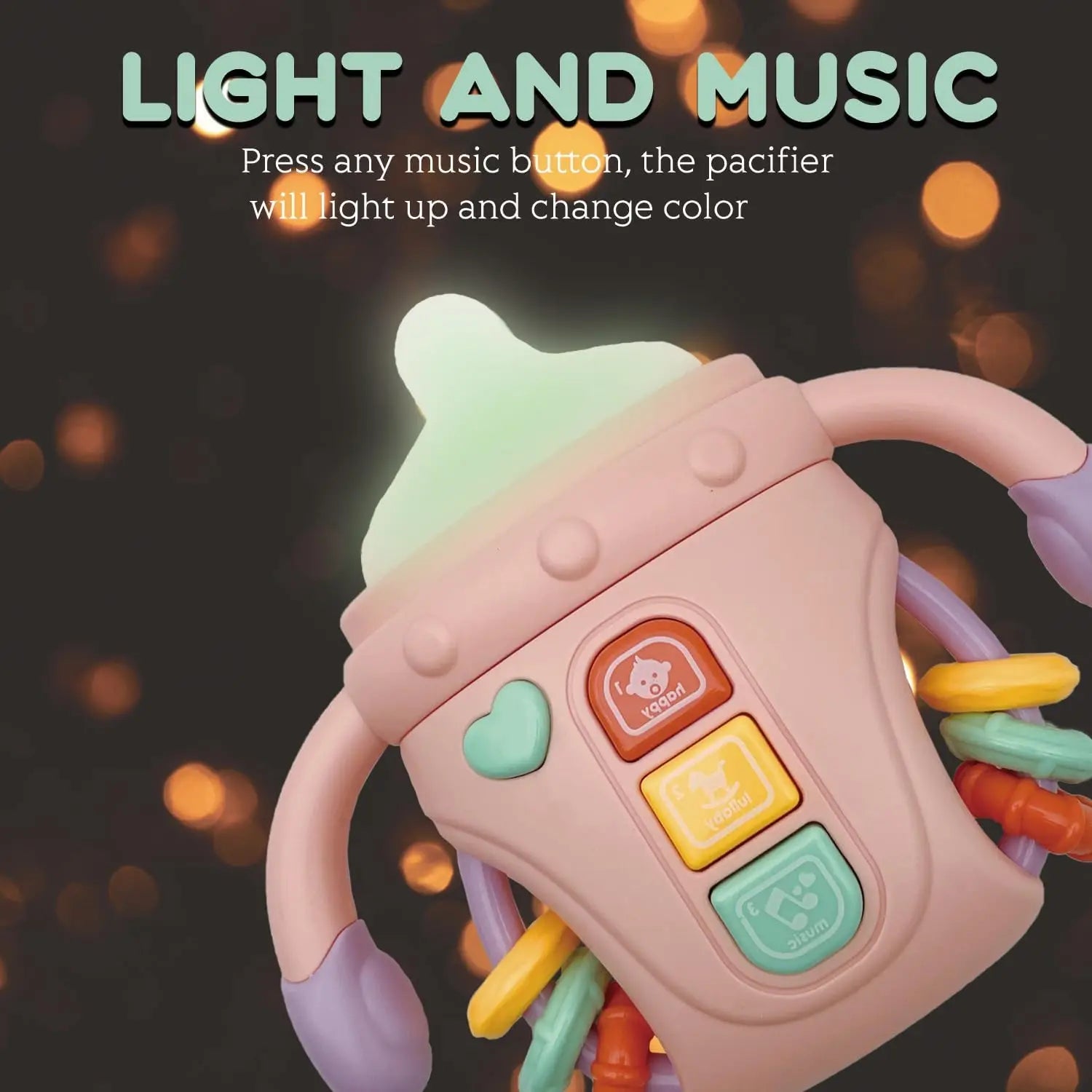 Hochet pour bébé, jouet d'apprentissage sensoriel Musical avec musique et lumières, sucette de dentition pour tout-petits, garçons et filles, cadeaux 0-24M