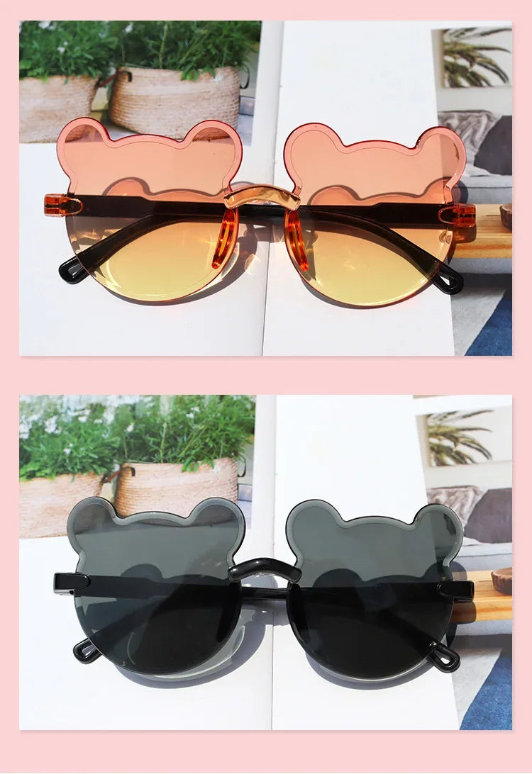 Lunettes de soleil pour enfants en forme d'ours lunettes pour enfants dessin animé sans monture UV400 lunettes pour enfants en plein air Anti-éblouissement filles garçons lunettes de soleil