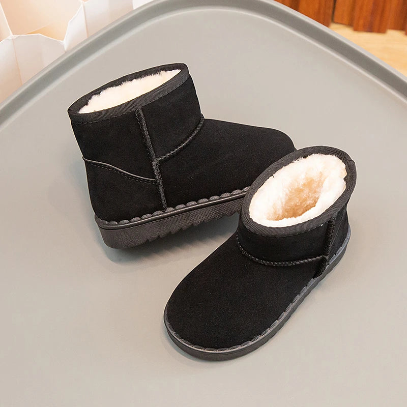 Bottes de neige pour enfants, Style concis, peluche épaisse, bottes courtes d'hiver pour enfants, couleur unie, chaussures classiques unisexes à enfiler pour garçons et filles 23-36