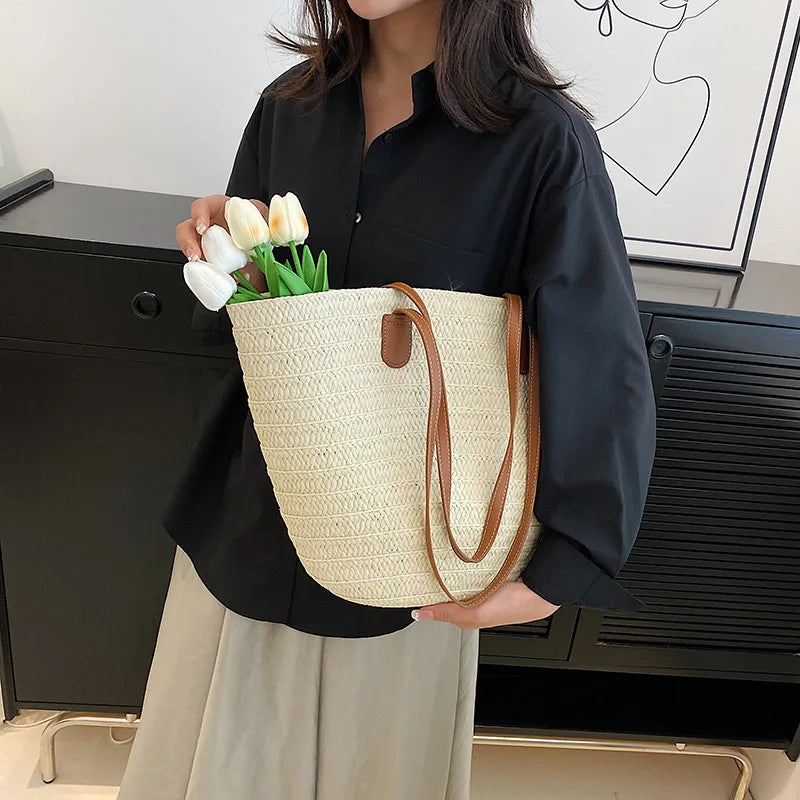 Sac à bandoulière de grande capacité pour femmes, panier tissé en paille d'été, sac à main de luxe de styliste, sac de plage, fourre-tout de shopping Bali