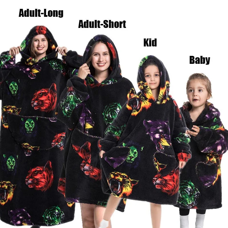 Sweat-shirt à capuche d'hiver pour femmes et hommes, pull polaire géant TV, couverture surdimensionnée avec manches, vêtements citrouille d'halloween pour adultes